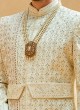 Lucknowi Work Sherwani In Off White Color